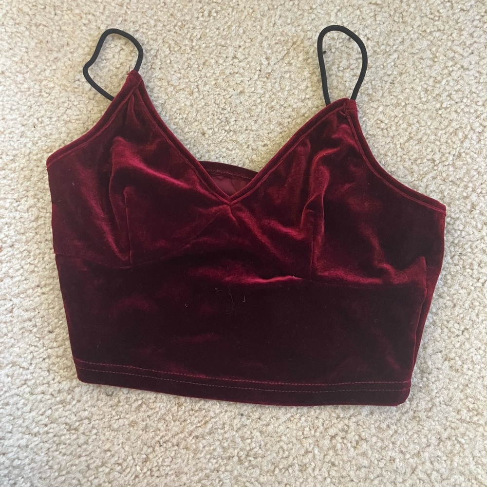 SHEIN Red Velvet Bustier Crop Top